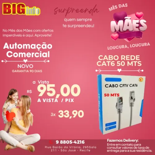 Cabo de Internet CAT6 Rede Ultra Veloz Alta 50 Metros