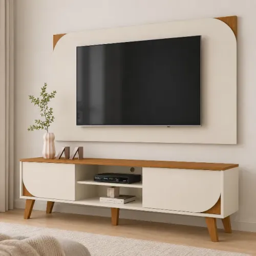 Novo Rack com Painel Duna -  Na Cor Cinamomo/Off White