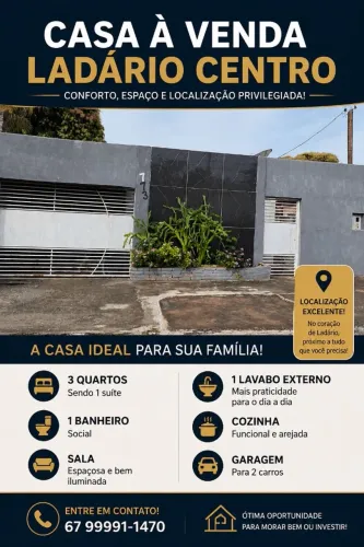 Vende se casa no centro de Ladario