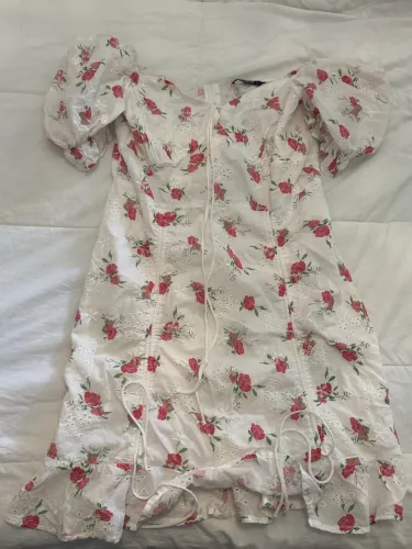 Vestido Floral Branco e Rosa - Tamanho P