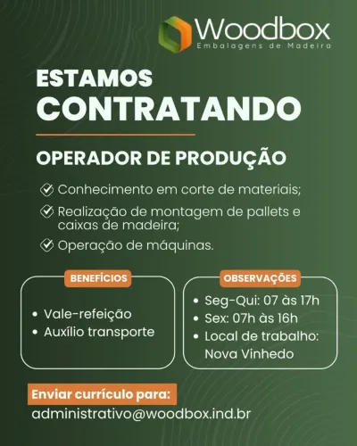 VAGA OPERADOR DE PRODUÇÃO - VINHEDO