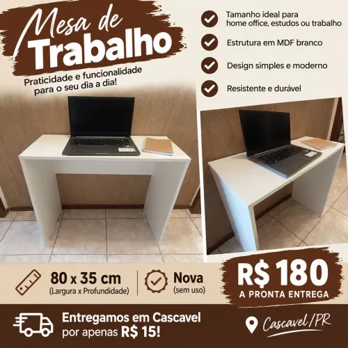 Escrivaninha nova em MDF branco 80x35cm fabricação própria