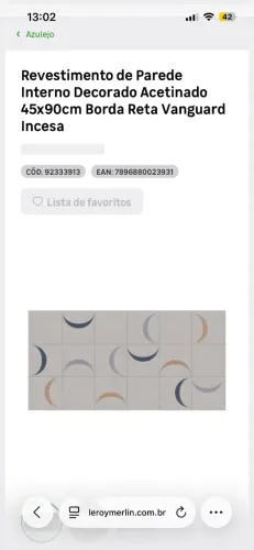 Piso cerâmico / revestimento de parede (comprado na Leroy)