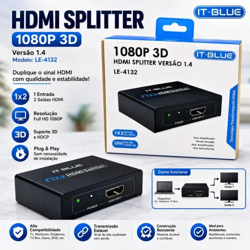 Splitter HDMI com distribuição 1x2 saidas simultâneas/ SUPER PROMOÇÃO