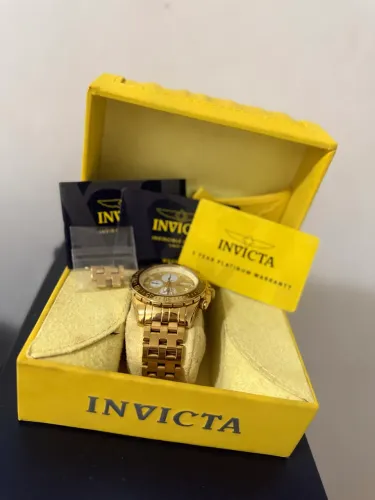 Relógio Invicta Aviator 18854 Original Dourado Cronógrafo + Caixa e Documentos
