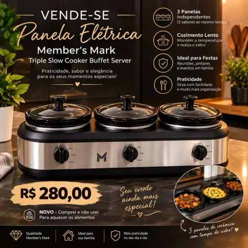 Panela Elétrica Tripla Member?s Mark Inox - Nova, Nunca Usada!