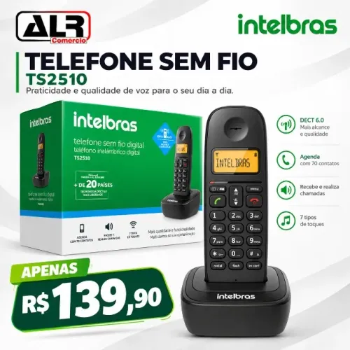 TELEFONE SEM FIO COM BASE TS2510 INTELBRAS DETECTOR DE CHAMADAS PRETO