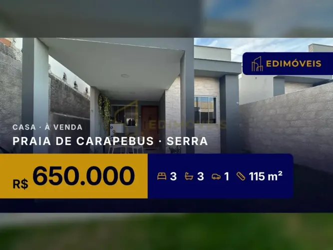 Praia de Carapebus: Casa 3 quartos com suíte, nova e pronta para morar