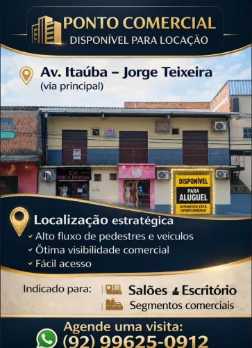 PONTO COMERCIAL NO JORGE TEIXEIRA DISPONÍVEL PARA LOCAÇÃO