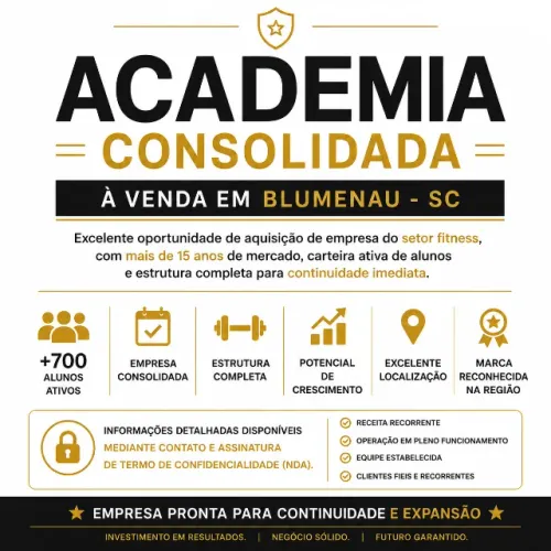 Academia Consolidada à Venda | Blumenau/SC | Empresa Completa