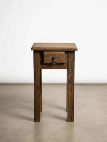 Mesa de Cabeceira em Madeira Maciça com Gaveta - Compacta (40x40cm)