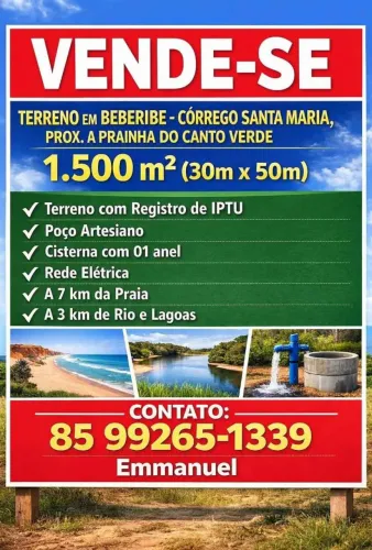 Terreno 30x50mt em Beberibe CE A 7km da Prainha do Canto Verde