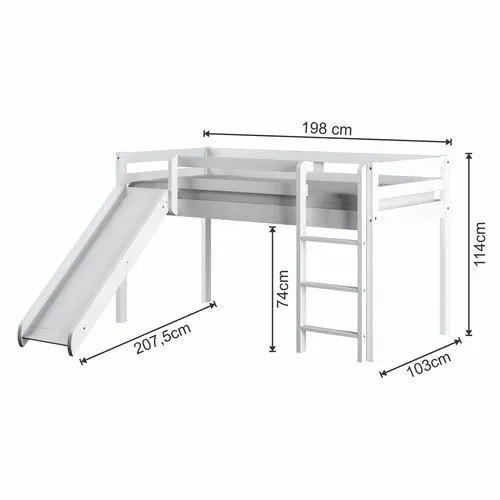 Cama alta infantil com escorregador e escada/MDF