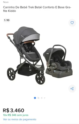 Carrinho e bebê conforto com base Kiddo Trek