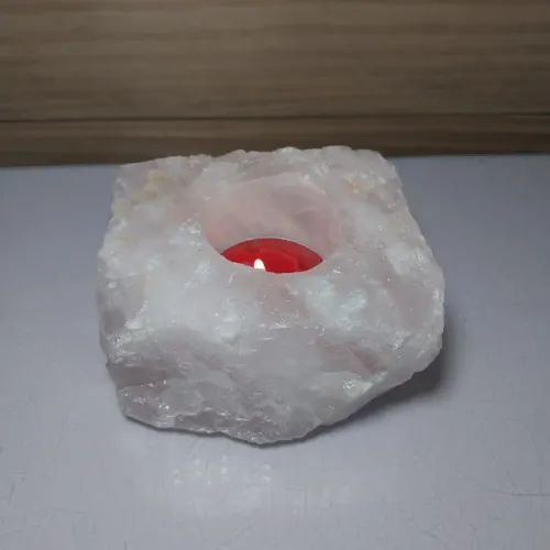 Porta vela quartzo rosa