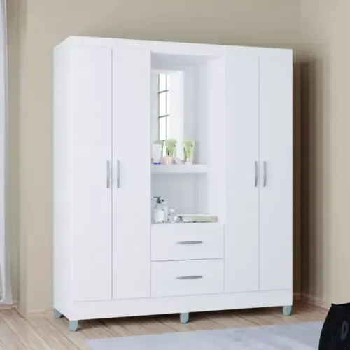 Guarda Roupa Capelinha Cordoba 4Pts 2Gvs Branco Poquema - Entrega Rápida! 