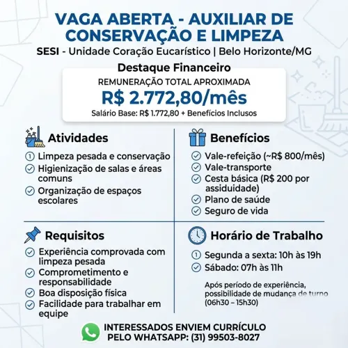 Auxiliar de Limpeza com Experiência em Limpeza Pesada - SESI BH