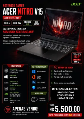 Notebook Acer Gamer Nitro V15 ANV15