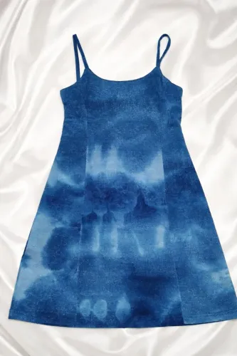Vestido com brilho, azul mesclado M