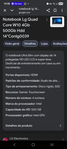 Notebook Ultra Slim com display de 14 polegadas HD LED LCD é super leve.