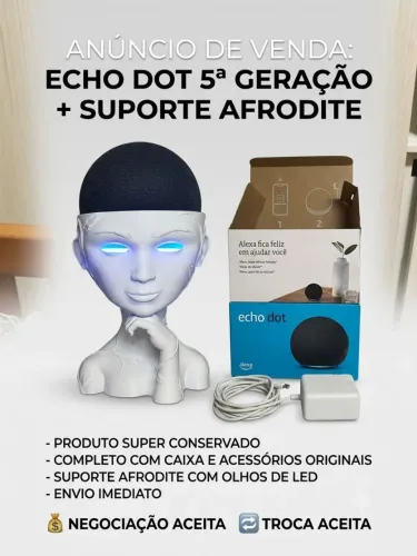Echo Dot 5ª Geração + Suporte Exclusivo Afrodite (Completa na Caixa)