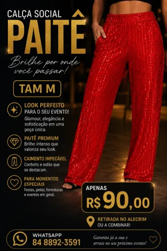Unica peça - Calça vermelha em Paitê- Tam M