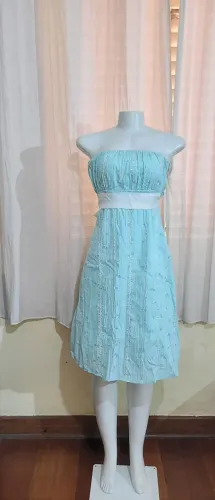 Vestido azul renda fita tam P