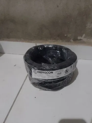 Cabo flexível 10 mm² azul, cobre, 25 metros, lacrado, marca Energ Con. Sobrou de obra.