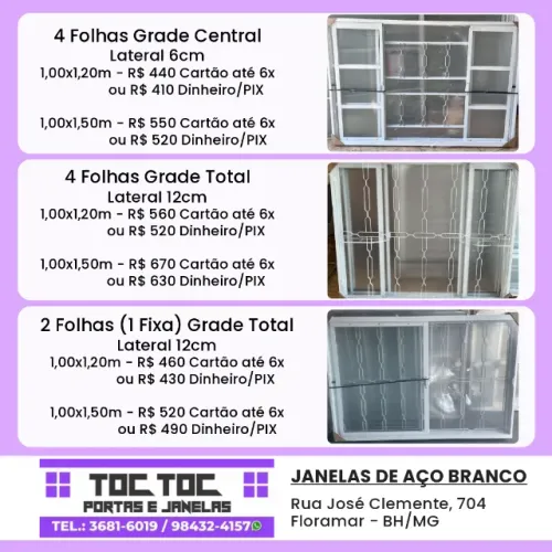 Janelas Aço Branco com Vidro e Grade Elo - Prontas para instalar!