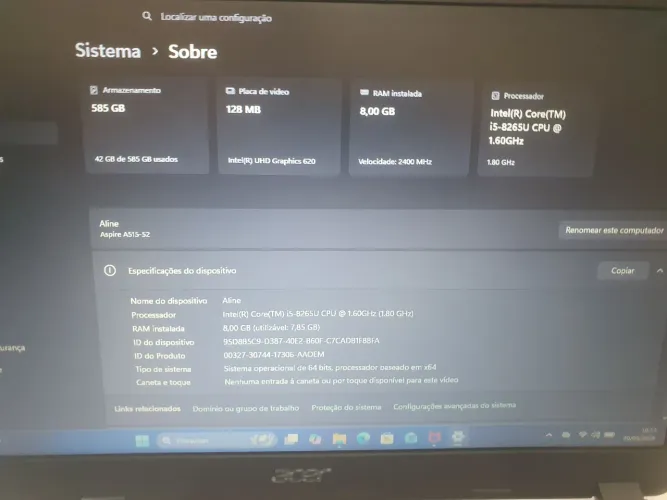 Notebook acer i5 8GB