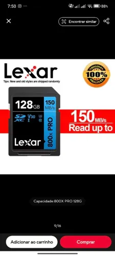Cartão de memória Sd Lexar 128gb 150mbps
