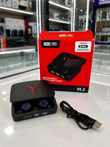 Fone Bluetooth M90 Pro Gamer V5.3 Sem Fio ENC + Case Power Bank