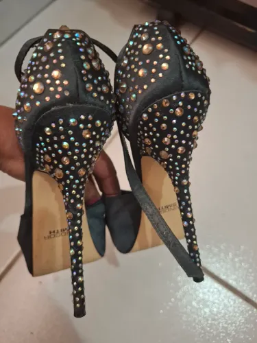 Sandália Salto Alto Windsor Smith Preta Com Pedraria - Tam [35]
