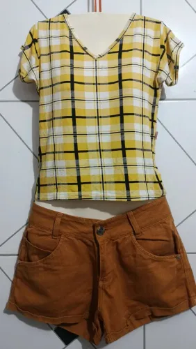 Short + blusa xadrez 