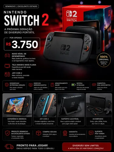 Nintendo Switch 2 em excelente estado, pouco uso e funcionando perfeitamente
