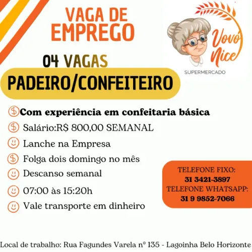 VAGA PADEIRO/CONFEITEIRO - BÁSICO