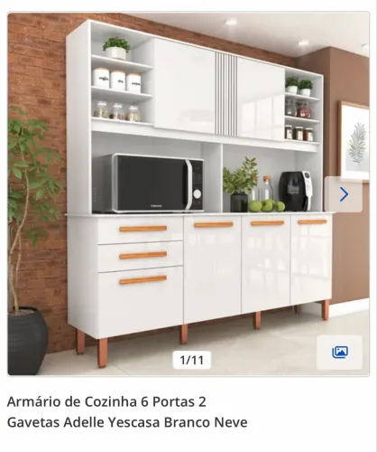 Armário de Cozinha 6 Portas 2 Gavetas Adelle Yescasa Branco Neve Novo Zero