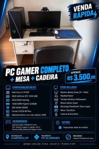 PC gamer i3 gtx 1650 completo