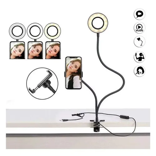 Iluminador Ring Light Led Live Circular Profissional 2x1 Completo Com Suporte Para Celular