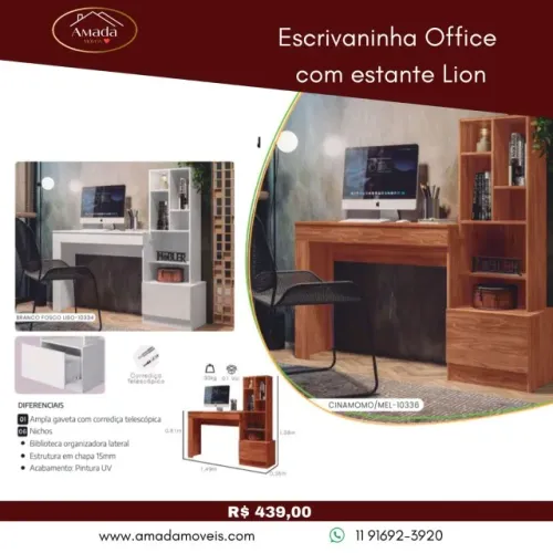 Escrivaninha Office com Estante Lion, a pronta entrega