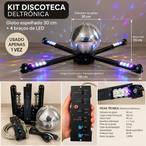 Kit Discoteca Deltrônica com Globo Espelhado 30 cm - usado 1 vez