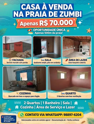 Casas a venda na praia de Zumbi 