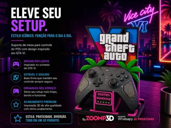Base para controle universal PS5/Xbox na Temática de GTA VI (GTA6)
