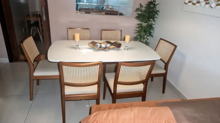Mesa de Jantar Rio Decor 1,60m + 6 Cadeiras em Palhinha - Linda