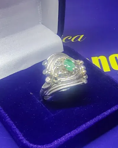 Anel Pedra Verde Prata 950 Peso 5.39 Gramas                                               