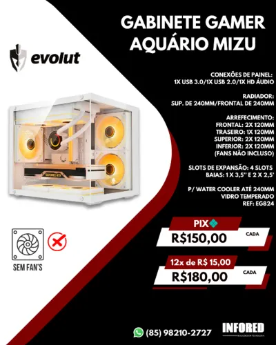 Gabinete Gamer Aquário Evolut Mizu
