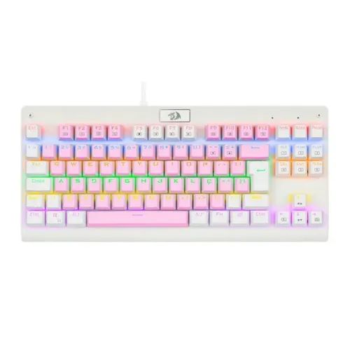 Teclado Mecanico Redragon Dark Avenger TKL Rosa e Branco RGB Switch Brown ABNT2 Novo