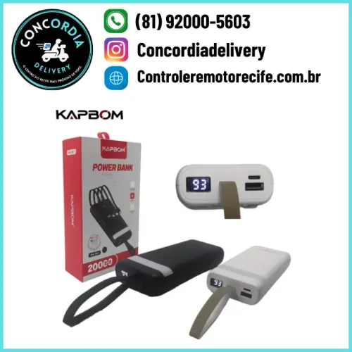 Bateria Externa Power Bank Kapbom ka961 20000Mah com Lanterna LED e cabo 4em1