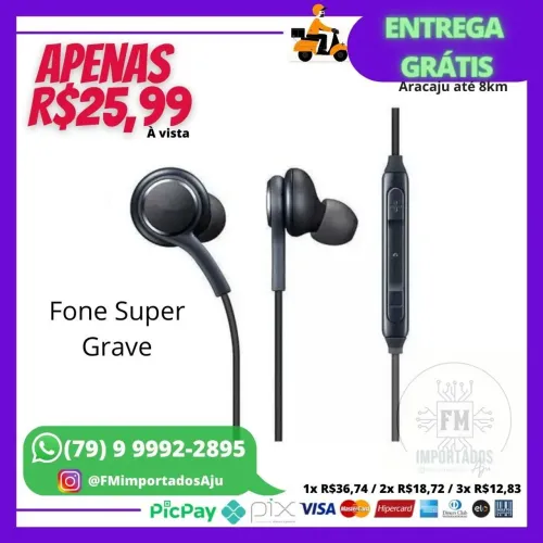 Fone de ouvido P2 celular com microfone - Novo / Entrega Grátis Aju 8km