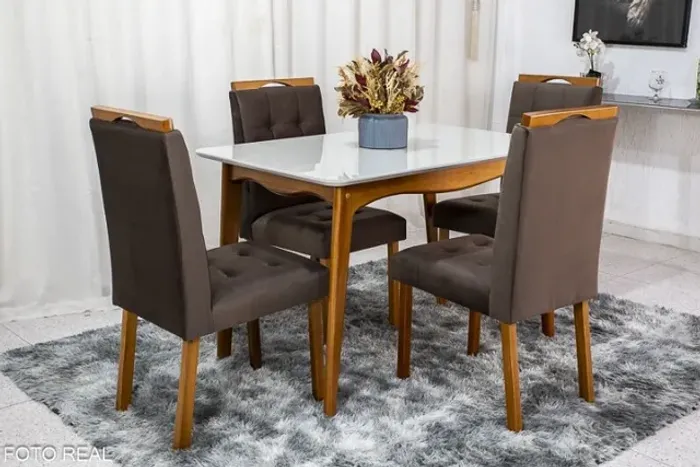 Mesa de Jantar Escócia Mel 120×80 4 Cadeiras Berlim Marrom Até 12x - Frete Grátis
